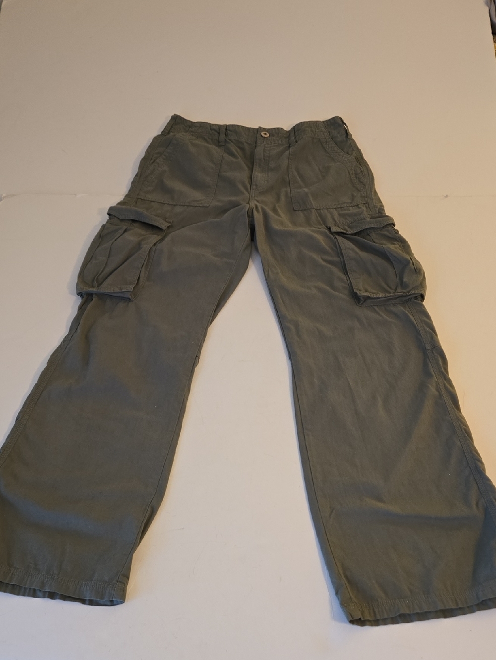 Bershka Straight Leg GreenCargo Pants Lightweight Size 10 100% Cotton High Waist